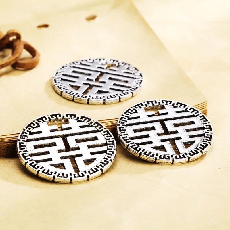 Zinc Alloy Double Happiness Charm Pendant for DIY Necklace Bracelet Jewelry Making