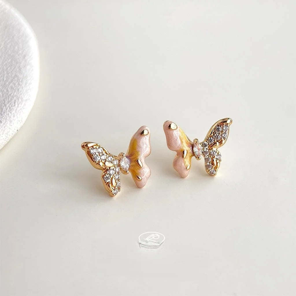 Original Design Copper Micro Pave Zircon Butterfly Gradient Enamel Stud Earrings