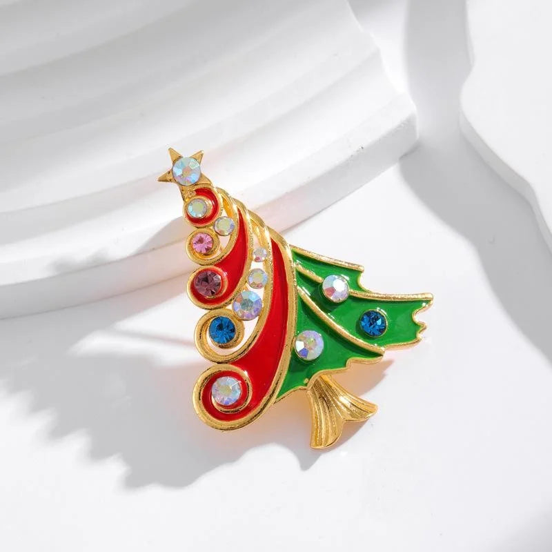 Elegant Christmas Tree Enamel Rhinestone Alloy Brooch, Festive Lapel Pin Corsage For Coat Suit Gift