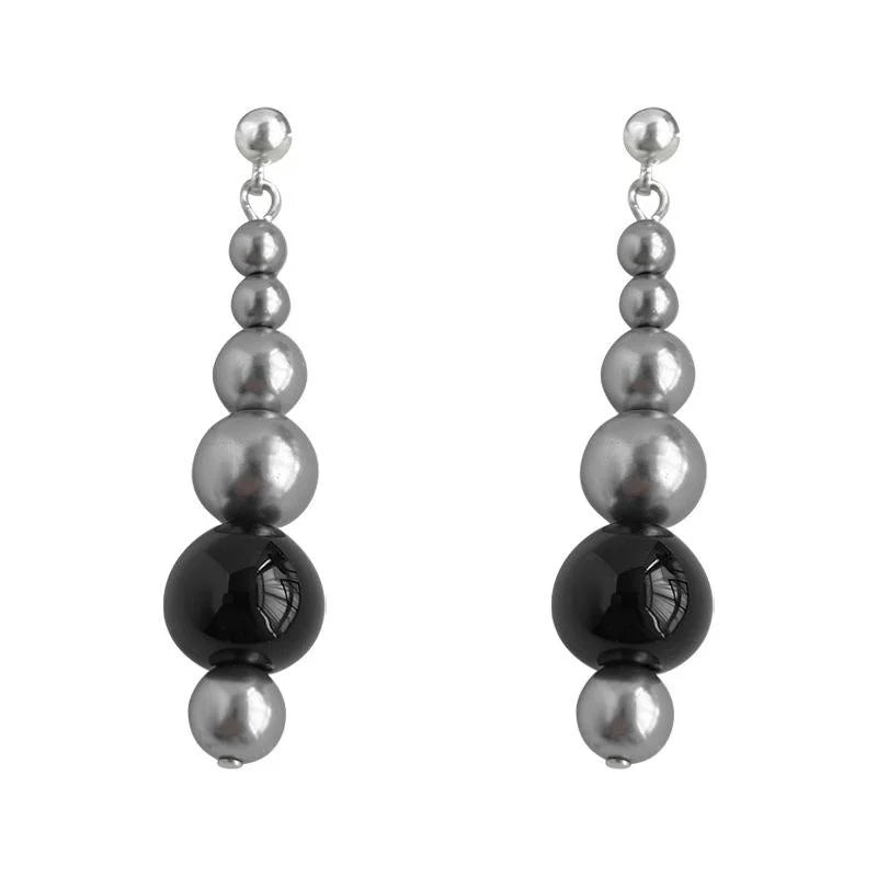 Handmade New Chinese Style Round Glass Pearl Beaded Tassel Copper Drop Earrings