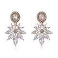 Luxury Vintage Alloy Rhinestone Crystal Flower Stud Earrings For Women Wedding Party Banquet Gift