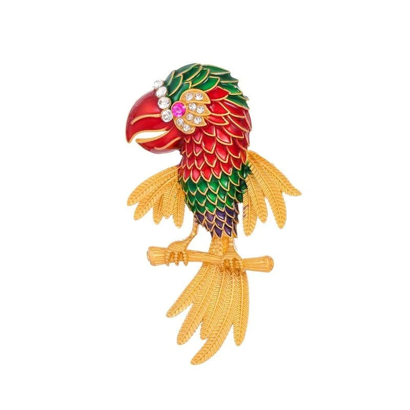 Cute Enamel Parrot Brooch With Rhinestone Accents, Colorful Animal Bird Lapel Pin Suit Accessory Gift