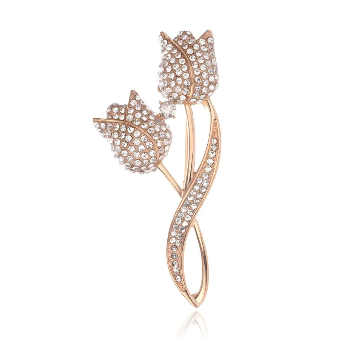 Elegant Rhinestone Tulip Flower Brooch For Women, Rose Gold Alloy Lapel Pin Corsage Suit Accessory Gift