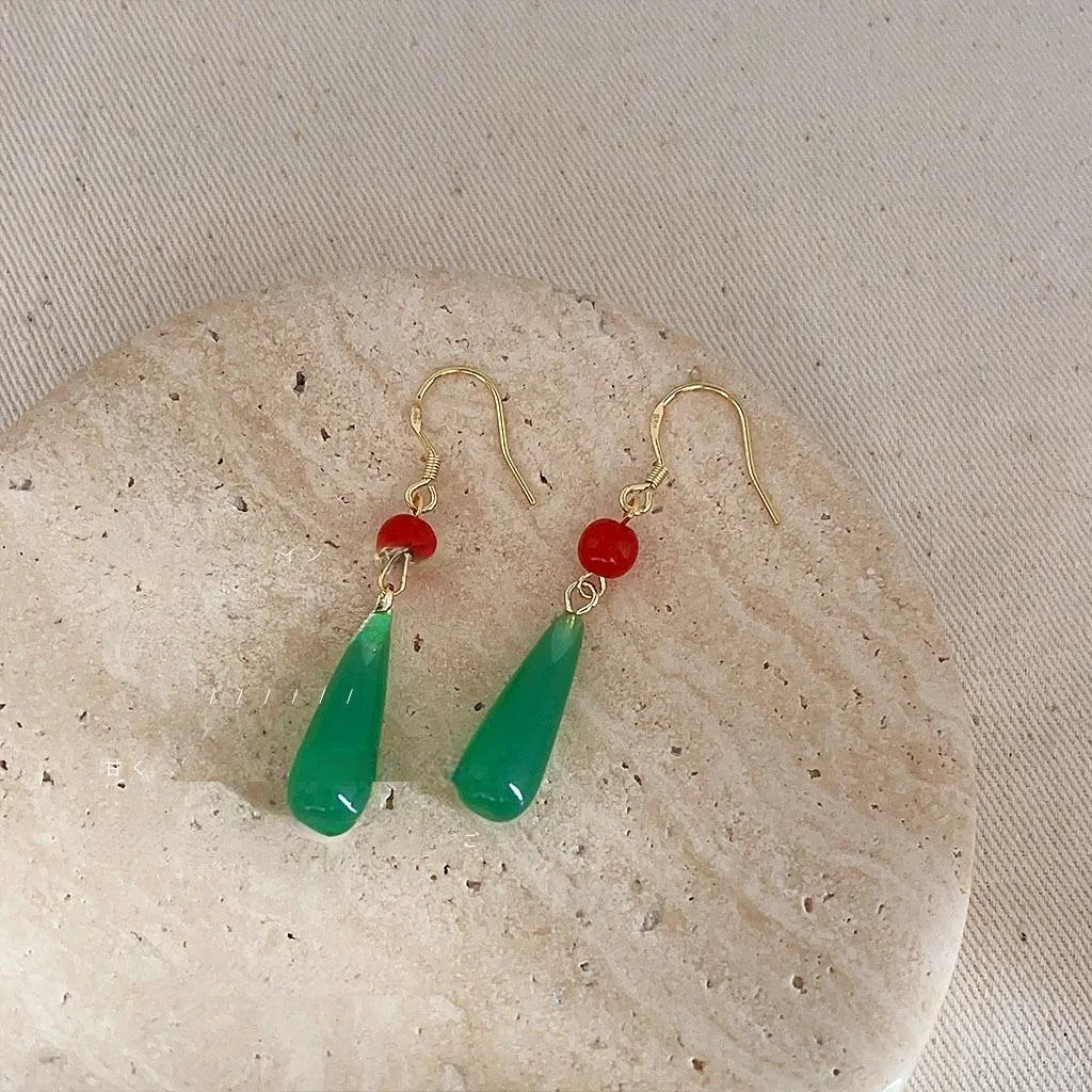 New Chinese Style Green Acrylic Teardrop Drop Earrings Handmade Vintage Palace Jewelry
