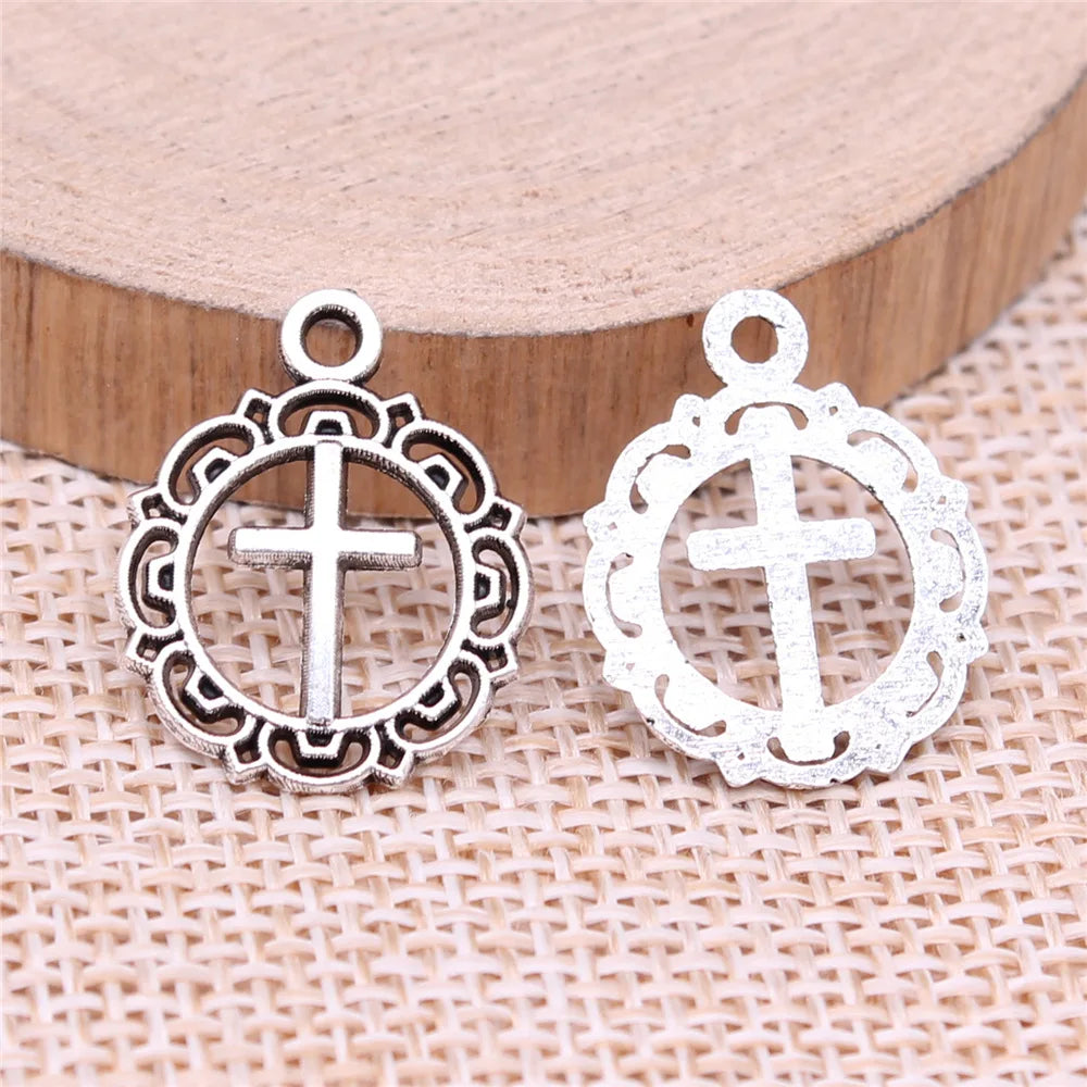 19x16mm 0.8g Antique Silver Zinc Alloy Cross Charm Pendant for DIY Bracelet Necklace Jewelry Making