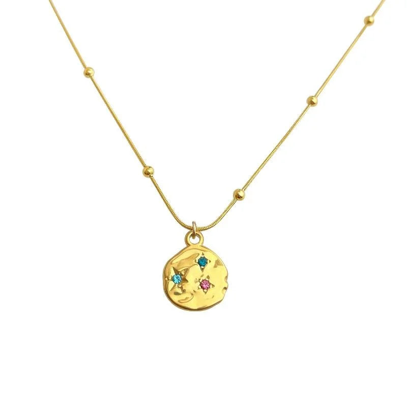 304 Stainless Steel 18K Gold Plated Starburst Rhinestone Collarbone Necklace For Women