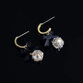 Vintage Black Bow Alloy Zircon Crystal Drop Stud & Clip On No Piercing Luxury Dangle Earrings