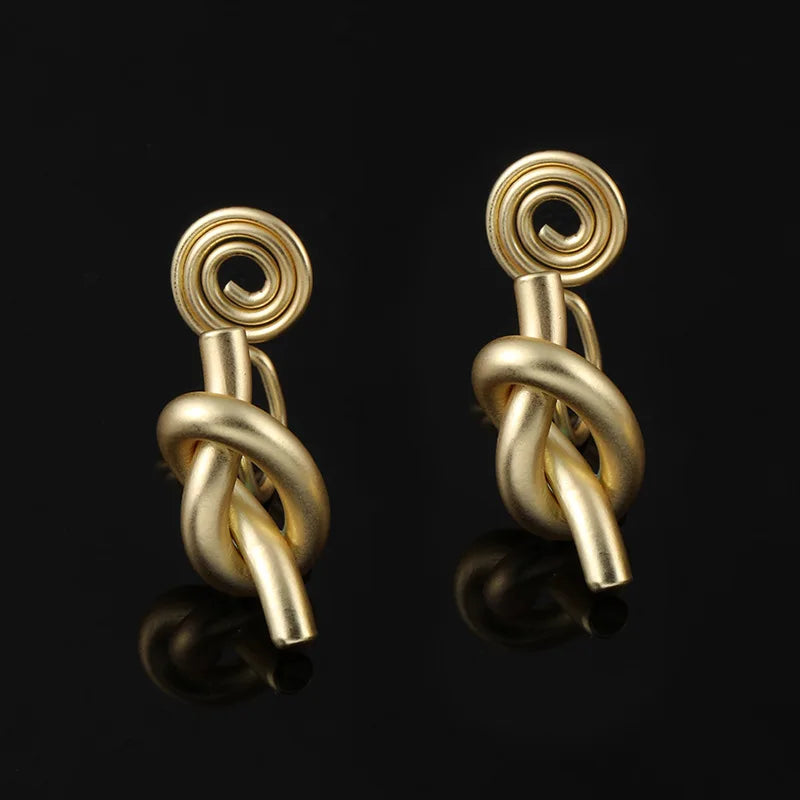 Elegant Gold Alloy Spiral Knot Geometric Stud & Clip On No Piercing French Minimalist Earrings