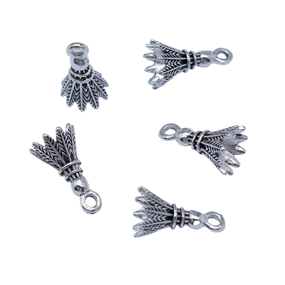 9x16mm 1.1g Antique Silver Zinc Alloy 3D Badminton Shuttlecock Charm Pendant for DIY Sports Jewelry