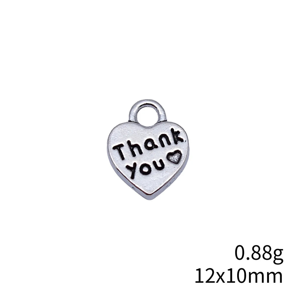 12x10mm 0.88g Multicolor Zinc Alloy Thank You Heart Double Sided Charm Pendant for Necklace Bracelet DIY Jewelry
