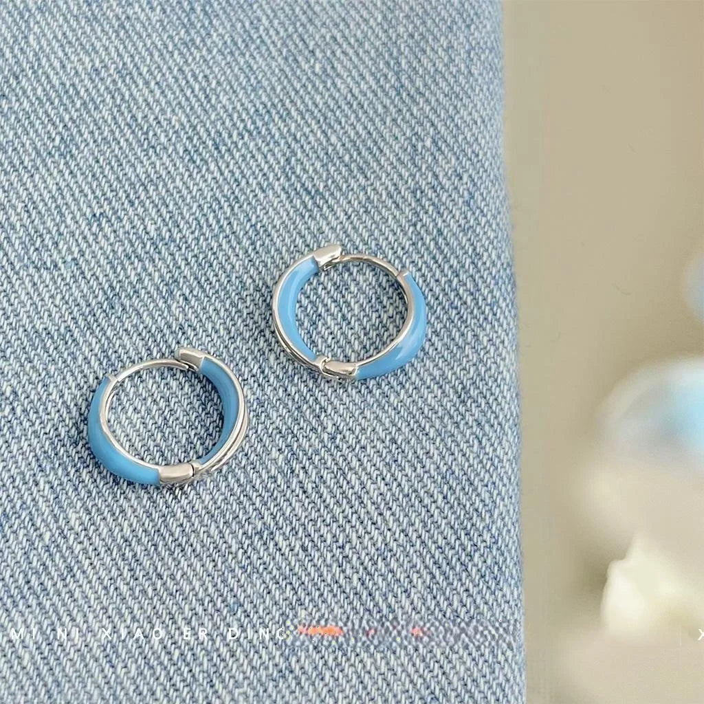 Elegant Blue Cream Copper Geometric Hoop Drop Earrings For Women Versatile Commuter Jewelry
