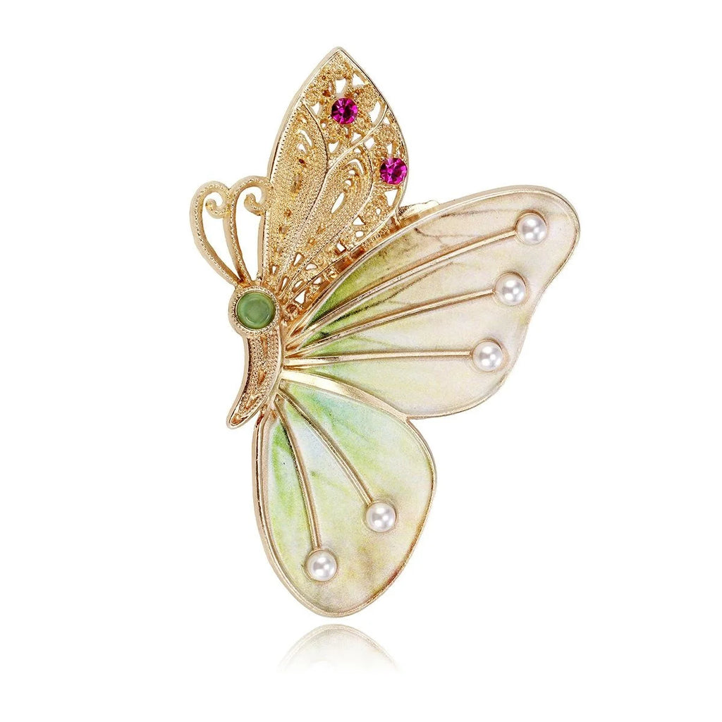 Luxury Blue Enamel Butterfly Brooch With Rhinestone And Pearl Accents, Elegant Lapel Pin Corsage Gift