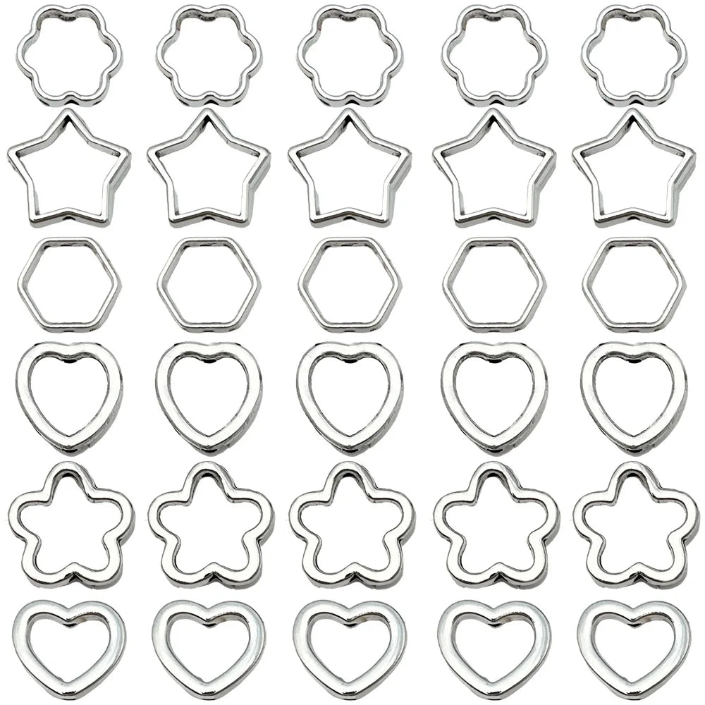 Zinc Alloy Hollow Heart Star Hexagon Connector Beads for DIY Bracelet Necklace Making