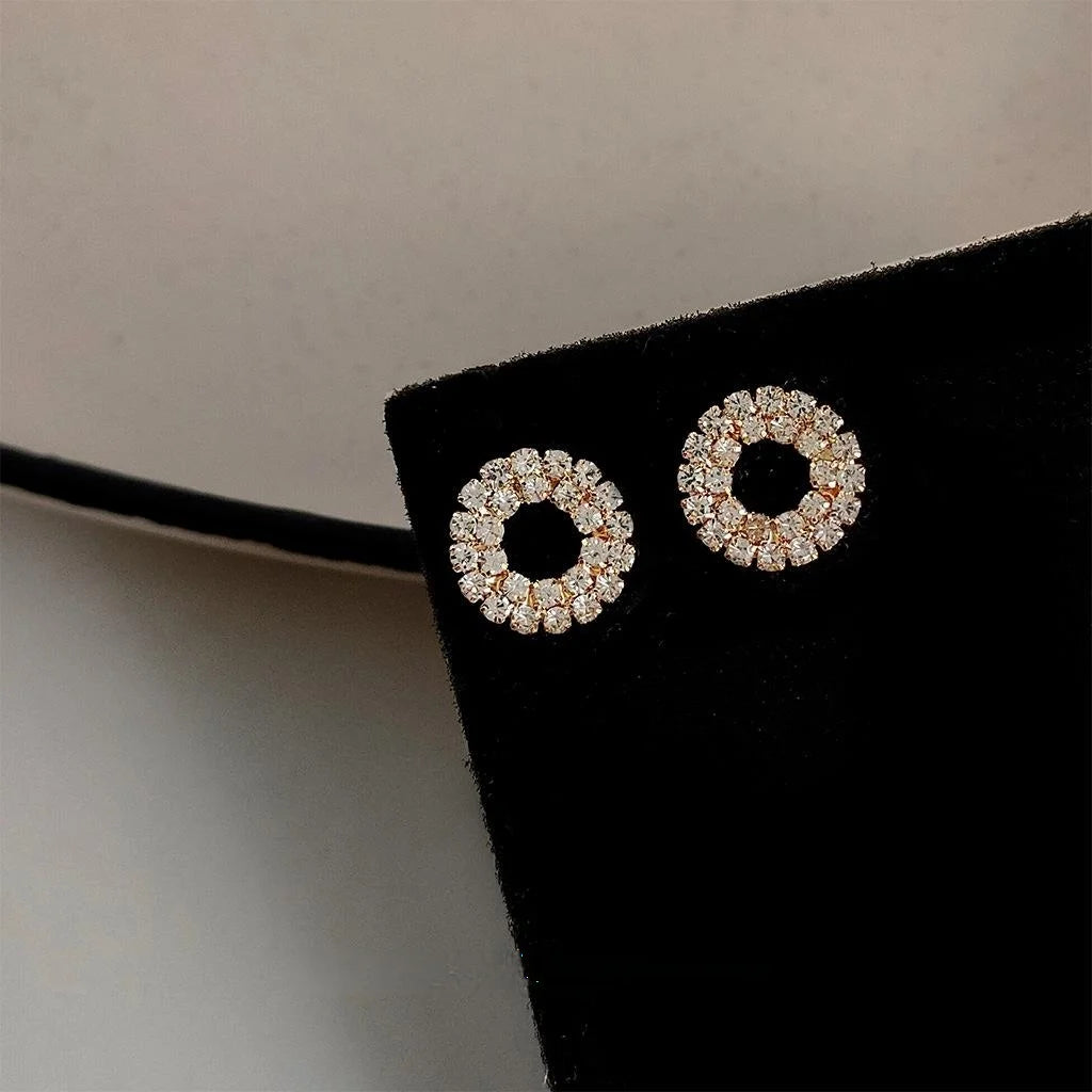 Fashion Copper Rhinestone Hollow Round Geometric Drop Earrings For Women