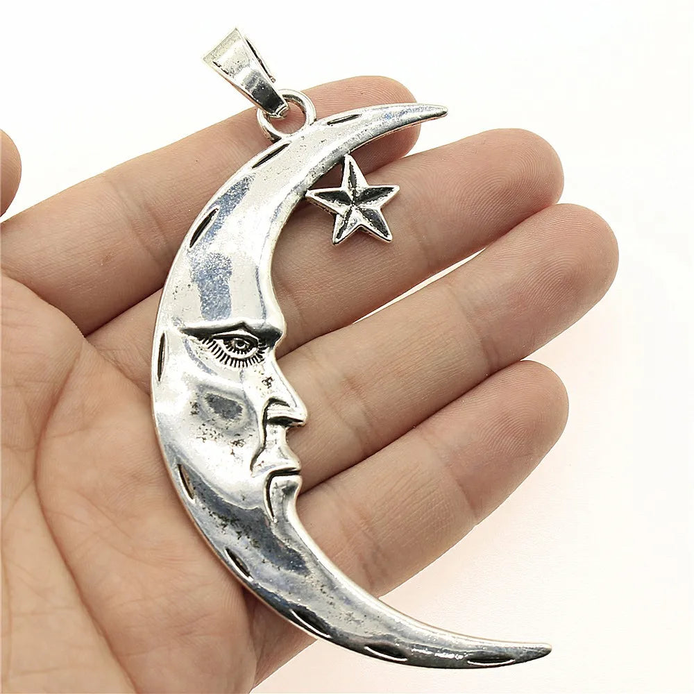 89x50mm 16.4g Zinc Alloy Large Moon Star Charm Pendant for Necklace Bracelet Bag DIY Jewelry Making