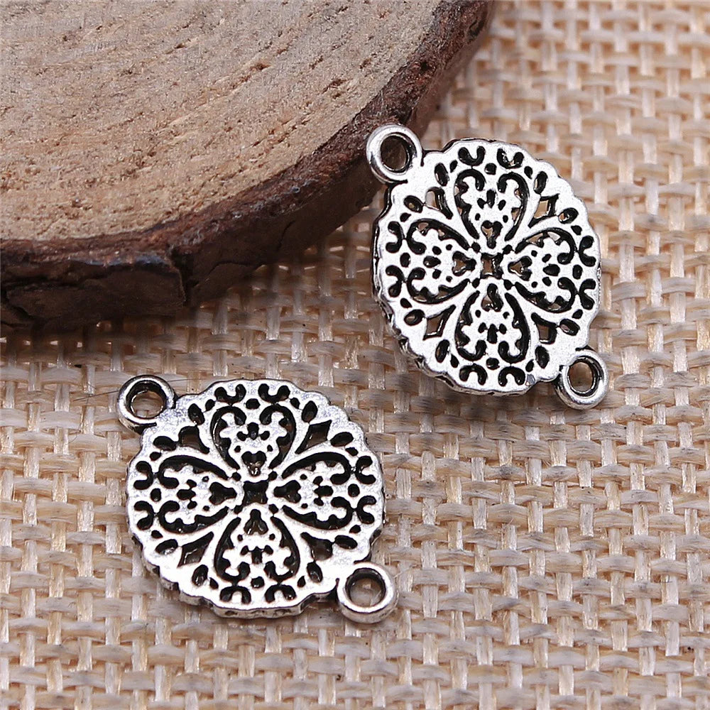 13x18mm 0.8g Antique Silver Zinc Alloy Flower Filigree Connector Charm for DIY Bracelet Making