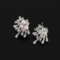 Elegant Firework Starburst Pearl Zircon Alloy Stud & Clip On No Piercing Bridal Party Earrings