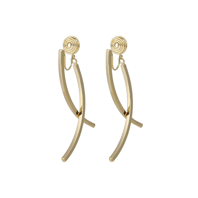 Elegant Smooth Alloy Crossed Arc Hoop Stud & Clip On No Piercing French Minimalist Drop Earrings