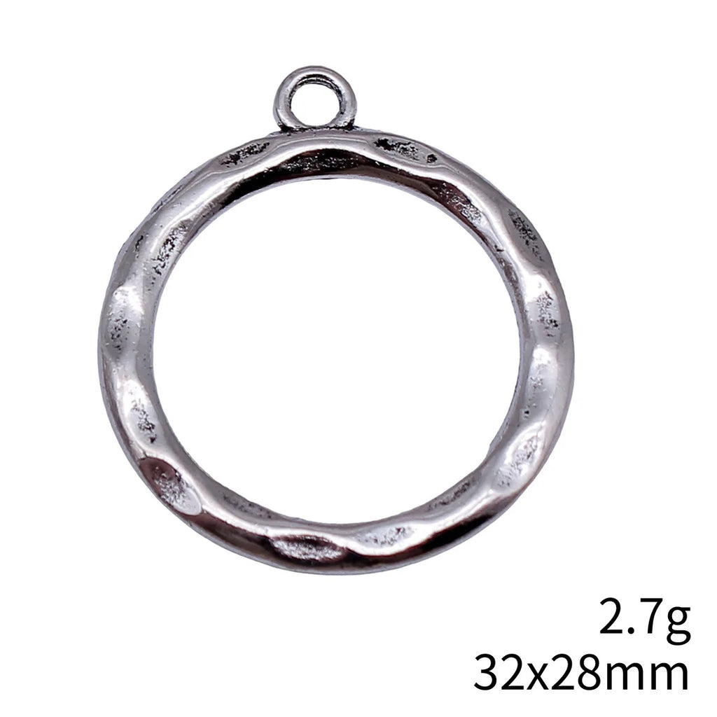 32x28mm 2.7g Antique Silver Zinc Alloy Hammered Round Ring Charm Pendant for DIY Necklace Jewelry