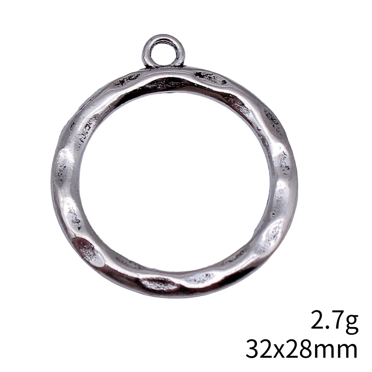 32x28mm 2.7g Antique Silver Zinc Alloy Hammered Round Ring Charm Pendant for DIY Necklace Jewelry
