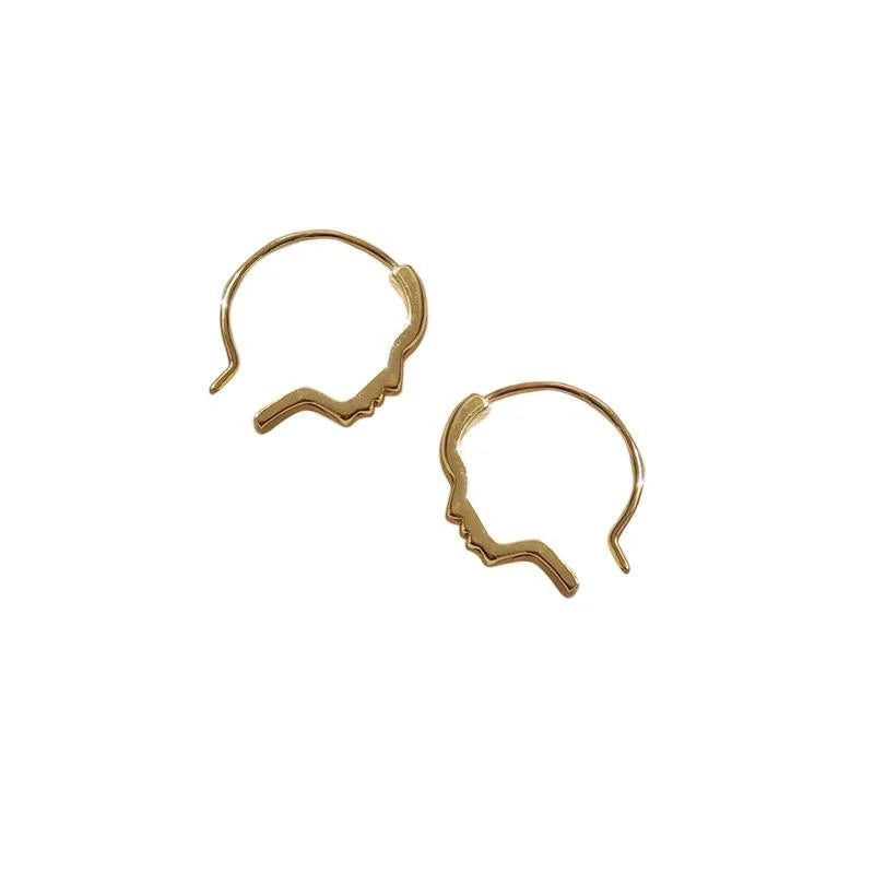 14K Gold Plated Copper Abstract Face Line Drop Earrings Korean Minimalist Geometric Jewelry