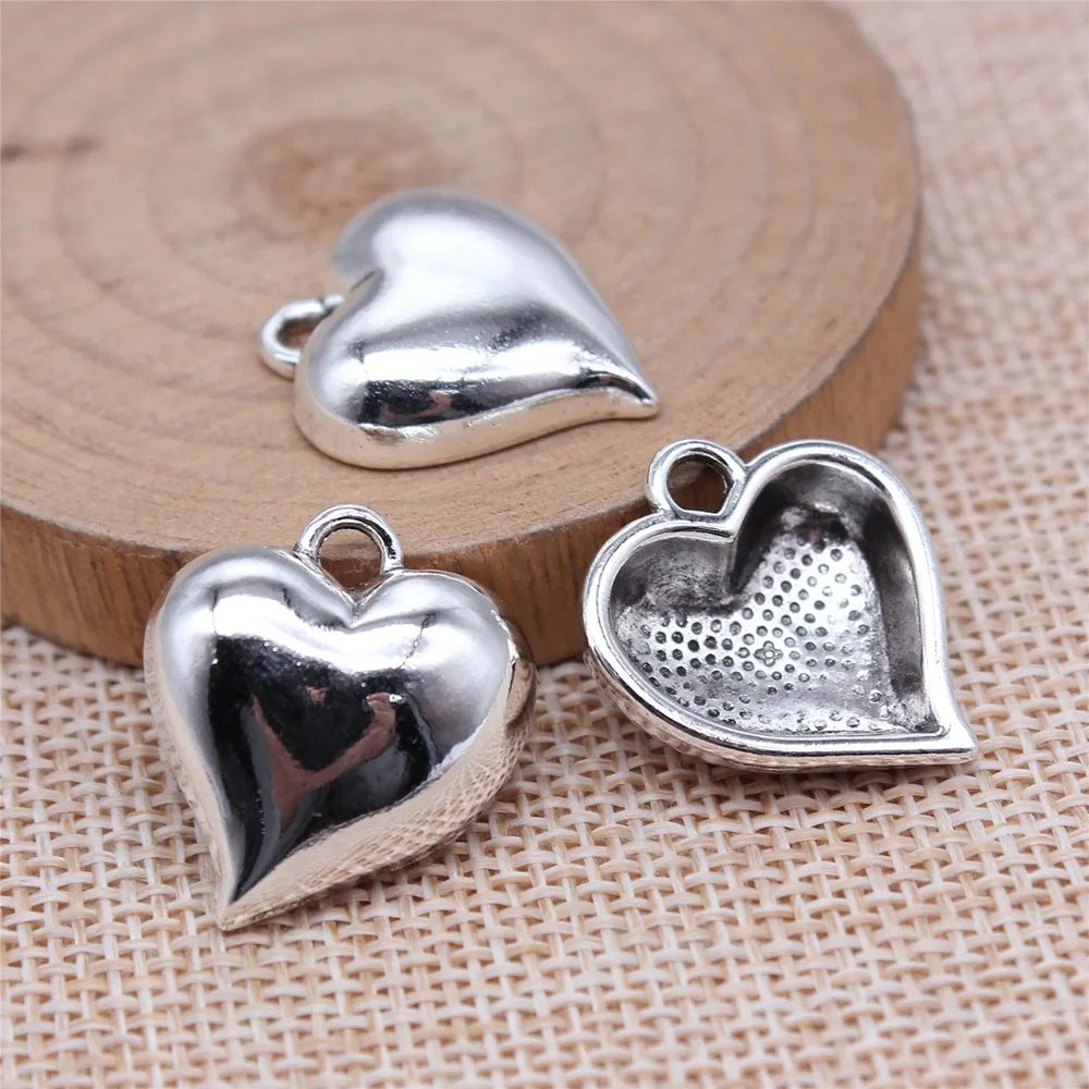 20x22mm 4g Antique Silver Zinc Alloy Smooth Thick Heart Charm Pendant for DIY Jewelry Making