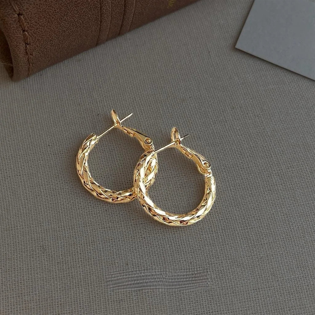 14K Plated Eco Copper Braided Geometric Round Hoop Earrings for Women High End Fashion Jewelry