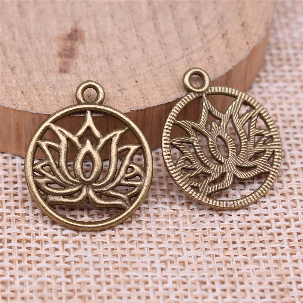 19x19mm 1.25g Multi-Color Zinc Alloy Round Lotus Charm Pendant for DIY Floral Jewelry Making