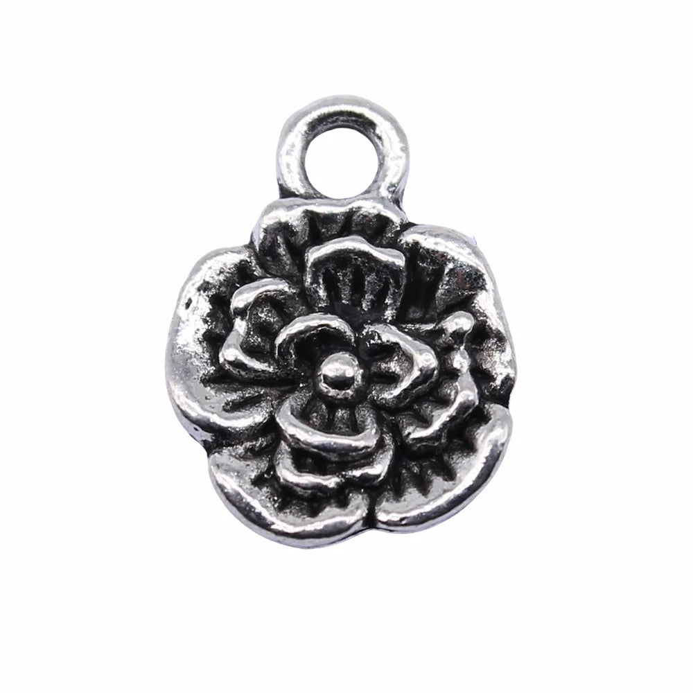 10x10mm 0.9g Antique Silver Zinc Alloy Flower Charm Pendant for DIY Earrings Bracelet Making