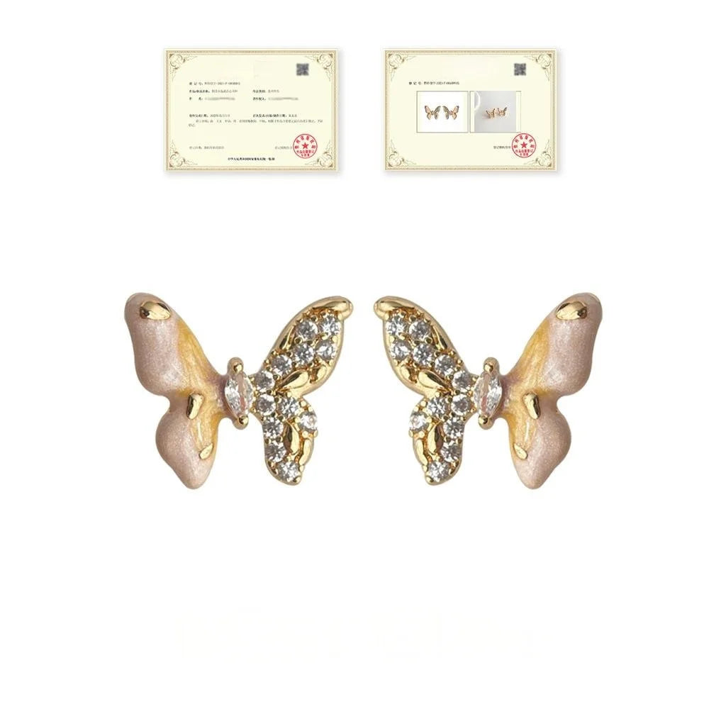 Original Design Copper Micro Pave Zircon Butterfly Gradient Enamel Stud Earrings