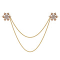 Elegant Rhinestone Snowflake Double Chain Collar Brooch Gold Tone Alloy Lapel Pin Suit Accessory Gift