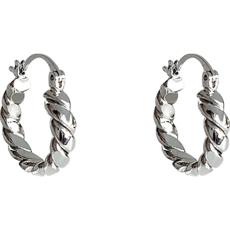 Silver Tone Twisted Oval Geometric Copper Drop Earrings For Women Minimalist Elegant Style