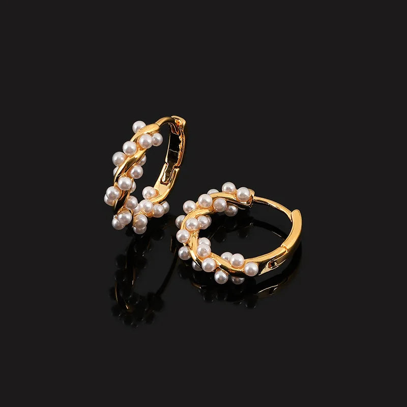 Elegant Pearl Flower Wreath Hoop Alloy Stud & Clip On No Piercing Korean Style Screw Back Earrings