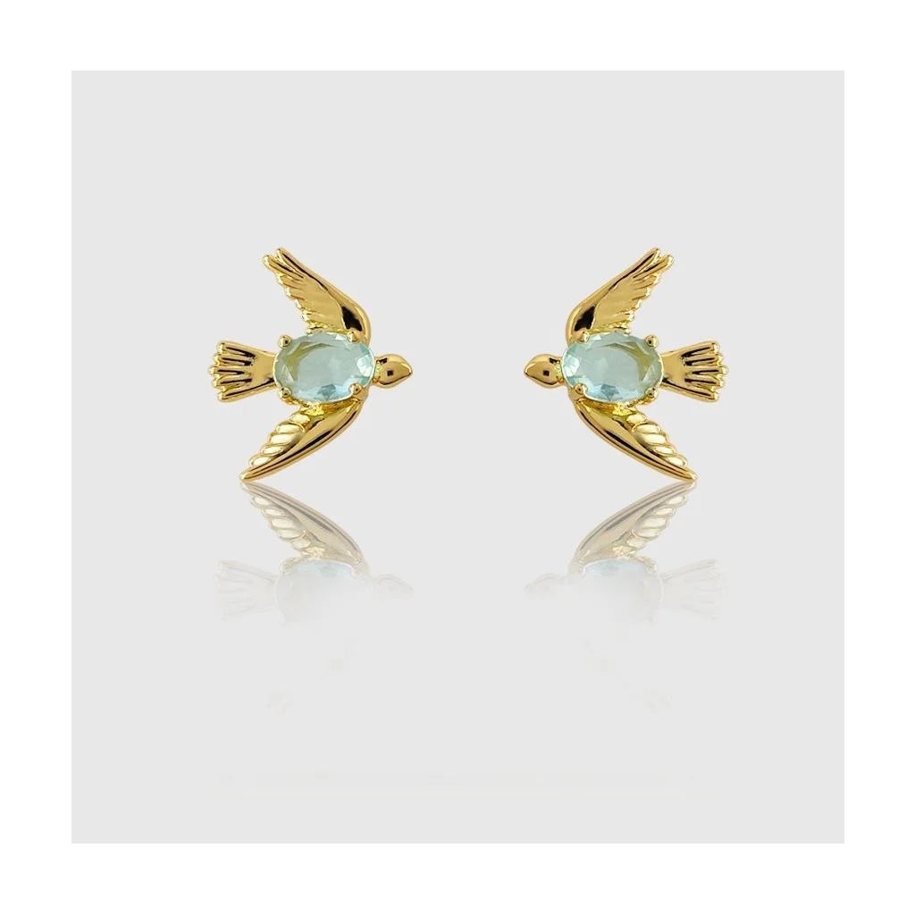 Original Designer 14K Gold Plated Copper Bird Stud Earrings For Women, Niche Animal Jewelry