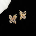 14K Gold Plated Copper Micro Pave Zircon Butterfly Flower Stud Earrings Sweet Chic