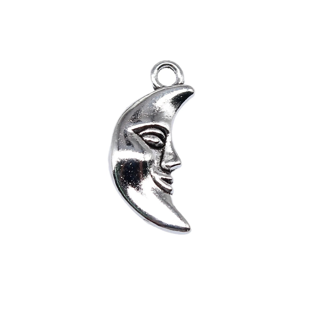 19x9mm 1.3g Antique Silver Zinc Alloy Face Moon Charm Pendant for DIY Celestial Jewelry Making