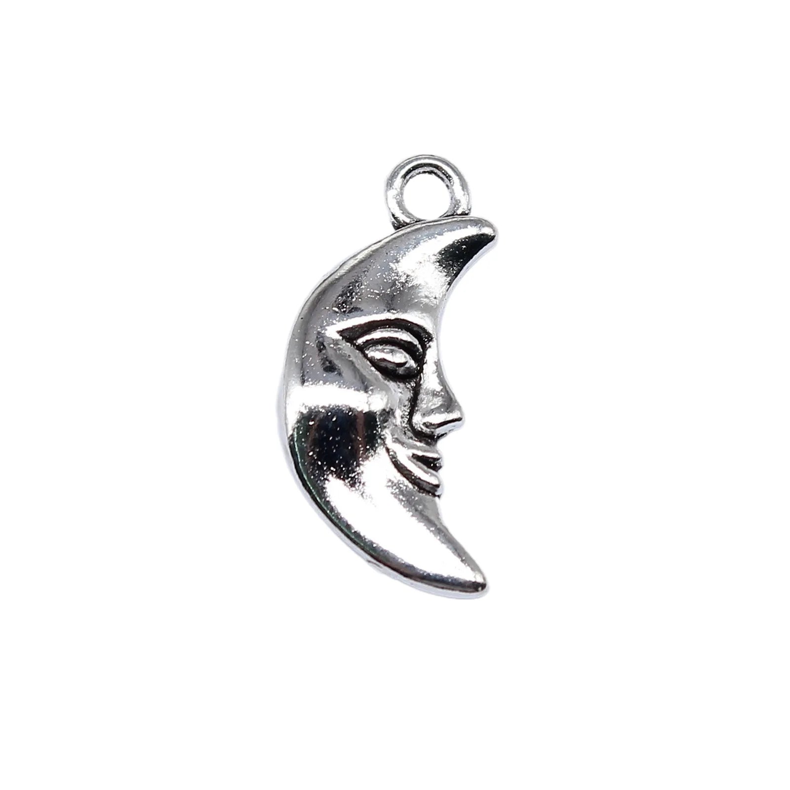19x9mm 1.3g Antique Silver Zinc Alloy Face Moon Charm Pendant for DIY Celestial Jewelry Making