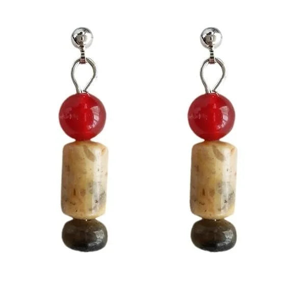 2025 New Chinese Vintage Handmade Natural Stone Geometric Tassel Drop Earrings For Women