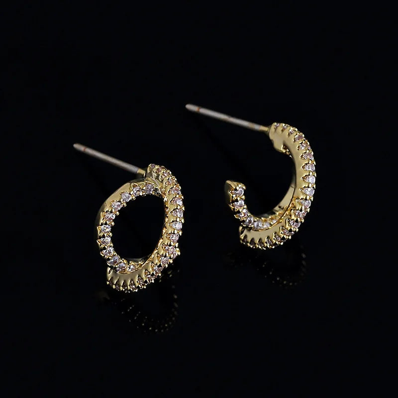 Luxury Geometric Planet Orbit Spiral Coil Rhinestone Alloy Stud & Clip On No Piercing Women's Earrings
