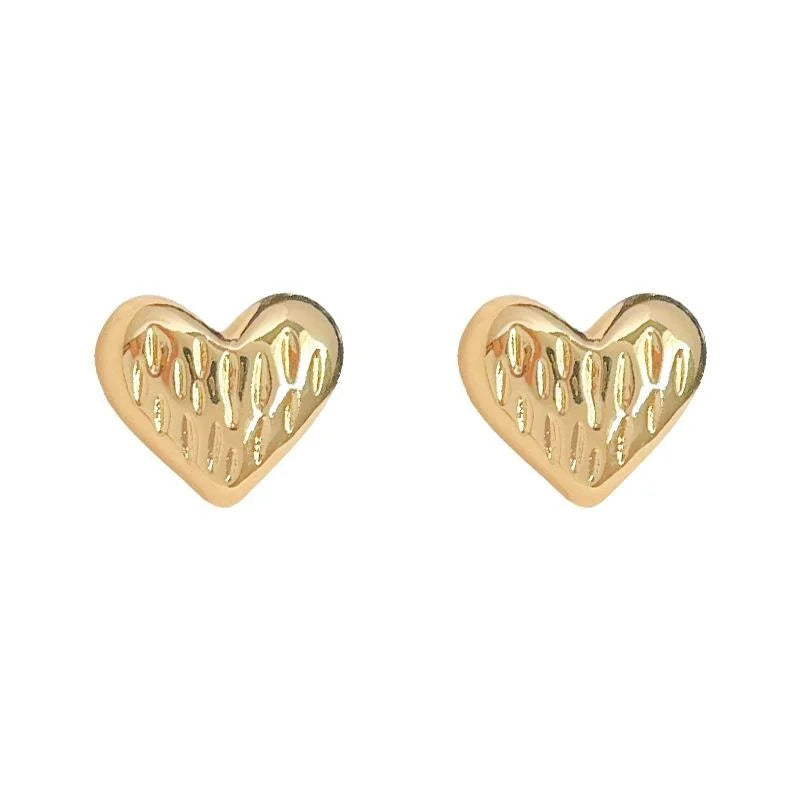 14K Gold Plated Copper Mini 3D Textured Heart Stud Earrings Sweet Minimalist Everyday