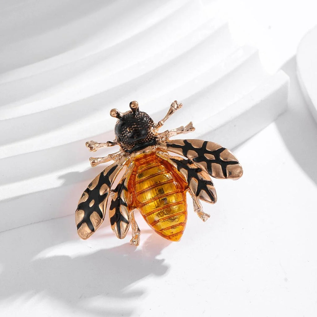Elegant Enamel Honey Bee Brooch With Amber Wings, Luxury Insect Lapel Pin Corsage Suit Accessory Gift