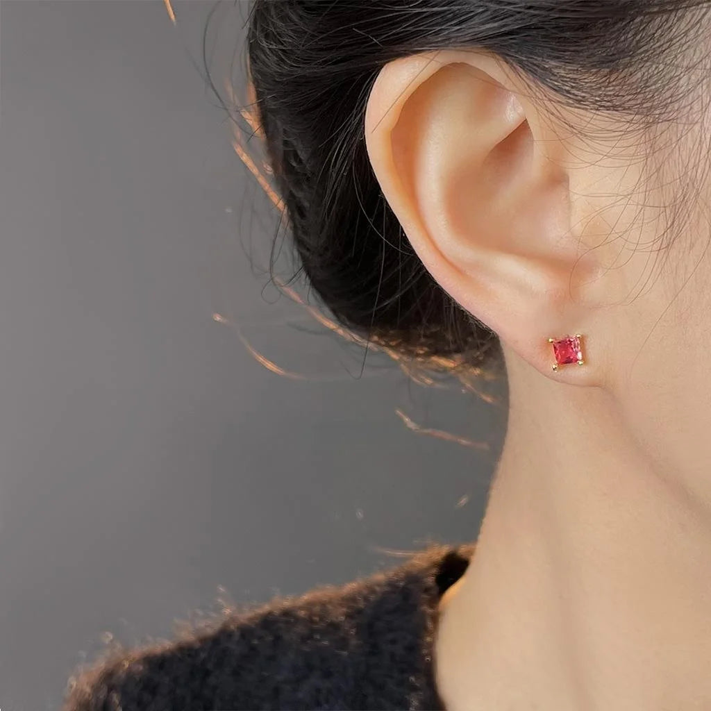 Simple Copper Stud Earrings For Women, Heart Bow Square Circle Geometric Gift Box