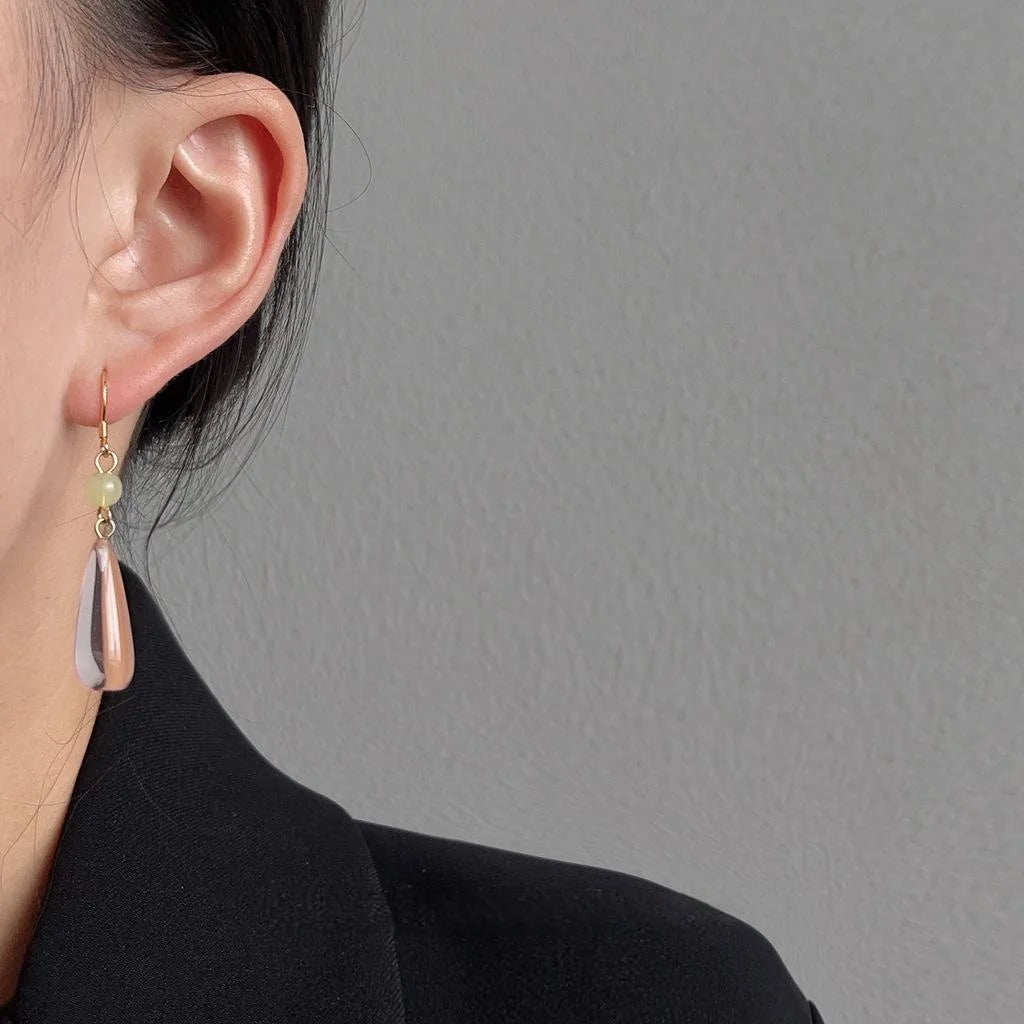 Handmade Vintage Court Style Silver Plated Copper Pink Transparent Teardrop Drop Earrings