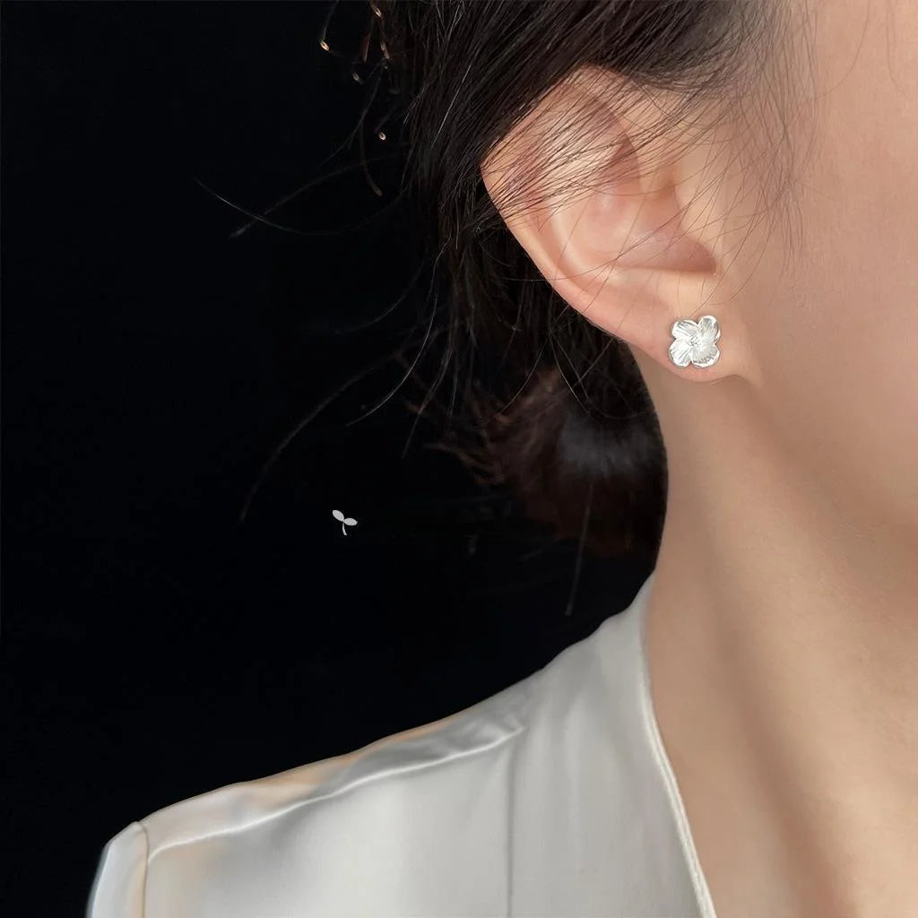 Light Luxury Copper Flower Petal Micro Pave Zircon Stud Earrings