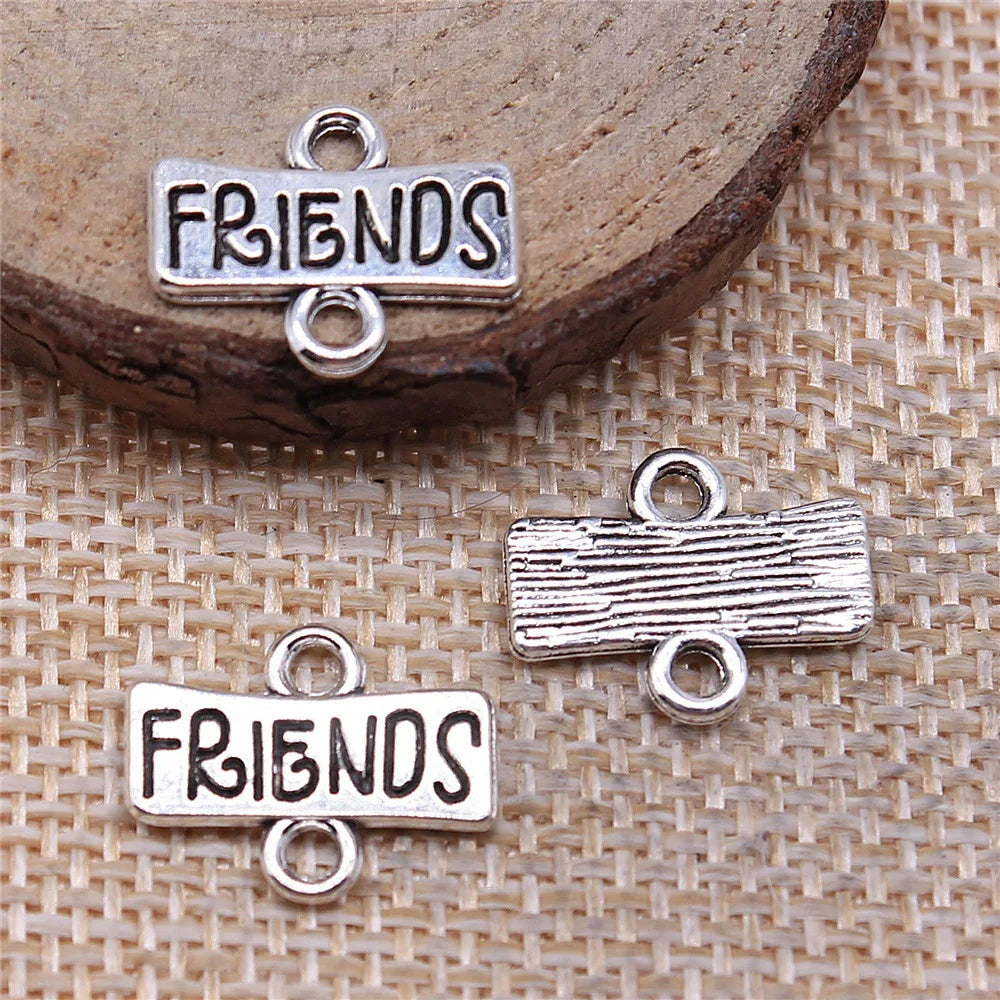 13x15mm 0.9g Antique Silver Zinc Alloy Friends Word Plate Connector Charm for DIY Bracelet Making