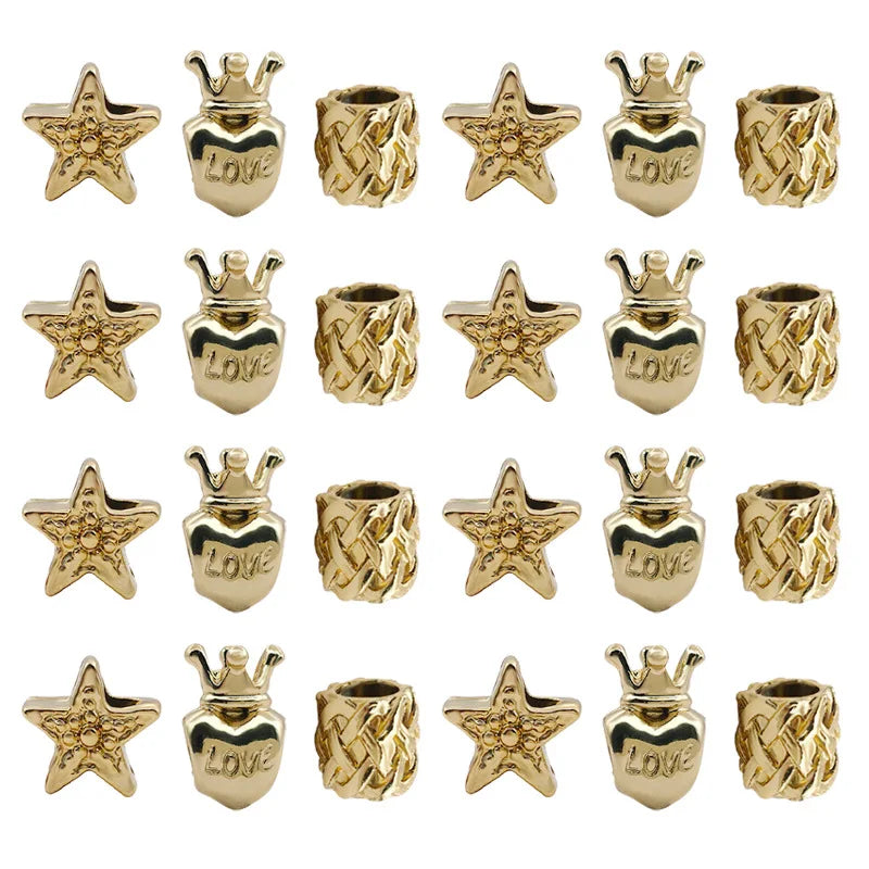 UV Gold Zinc Alloy Star Heart Crown large hole loose beads for DIY bracelets necklaces