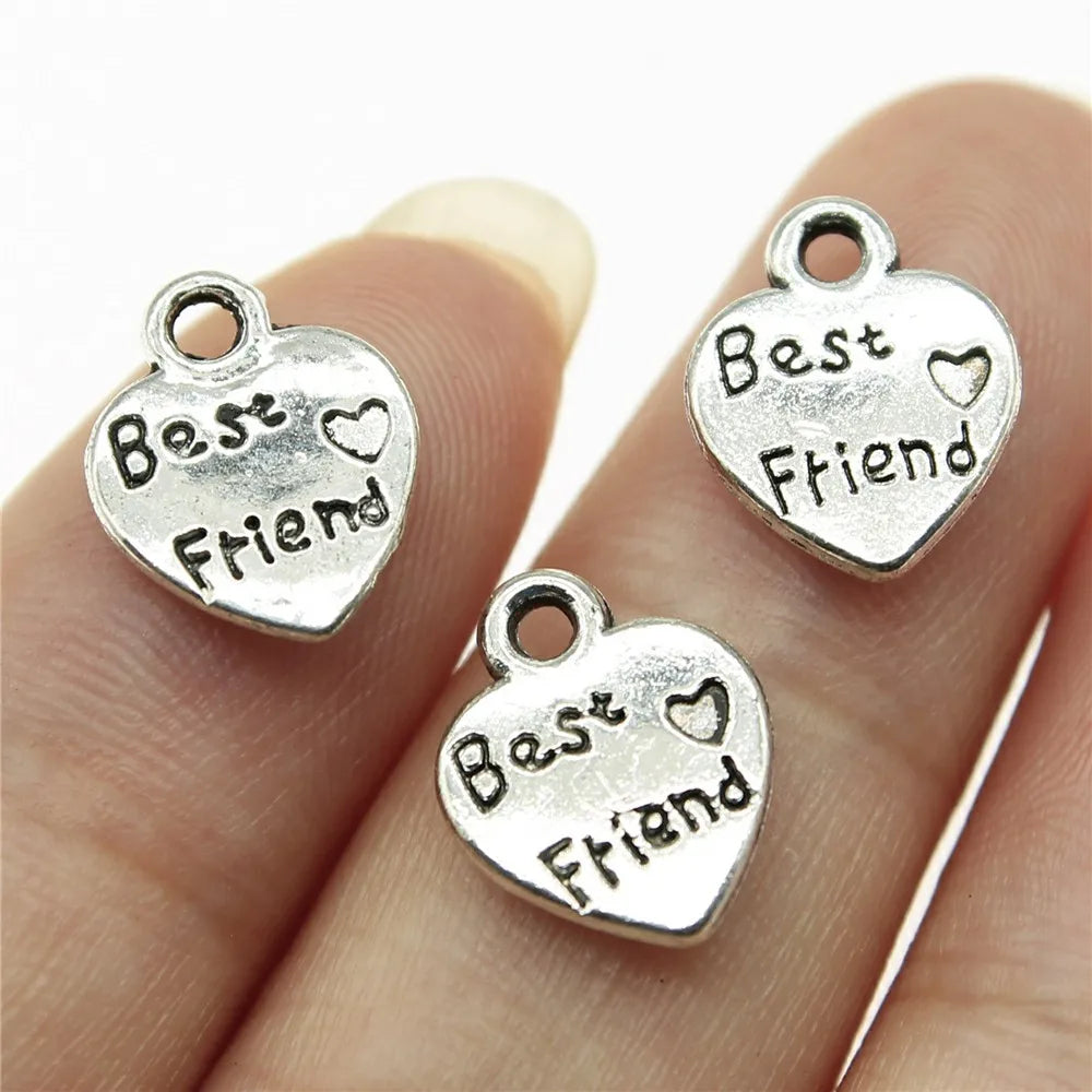 12x10mm 0.7g Multicolor Zinc Alloy Best Friend Heart Charm Pendant for DIY Friendship Jewelry