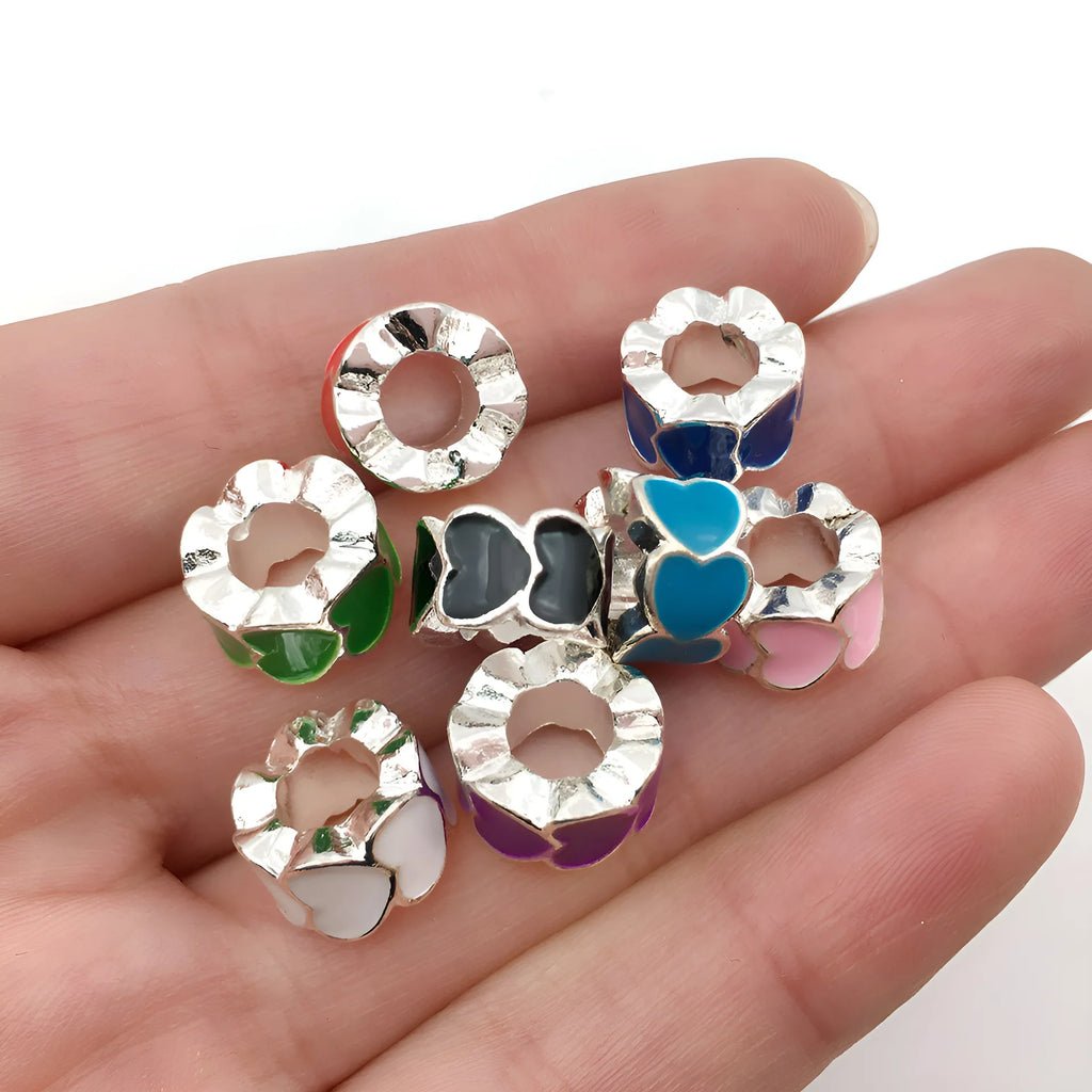 Enamel Zinc Alloy Heart Large Hole Spacer Beads for DIY Bracelet Necklace Making