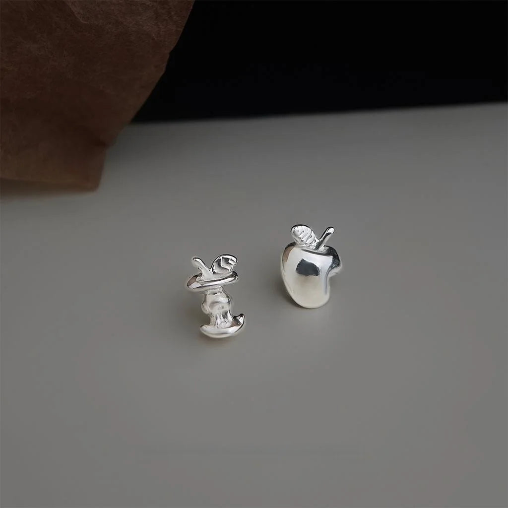 Style Fresh Asymmetric Apple AB Stud Earrings Copper Fruit Design