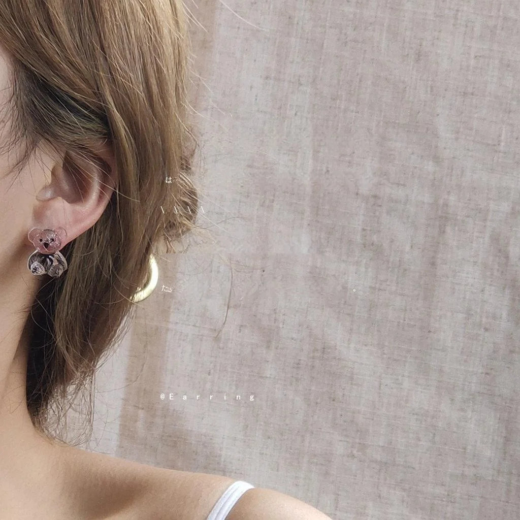 Cute Lolita Transparent Resin Bear Stud Earrings With Silver Plated Pins